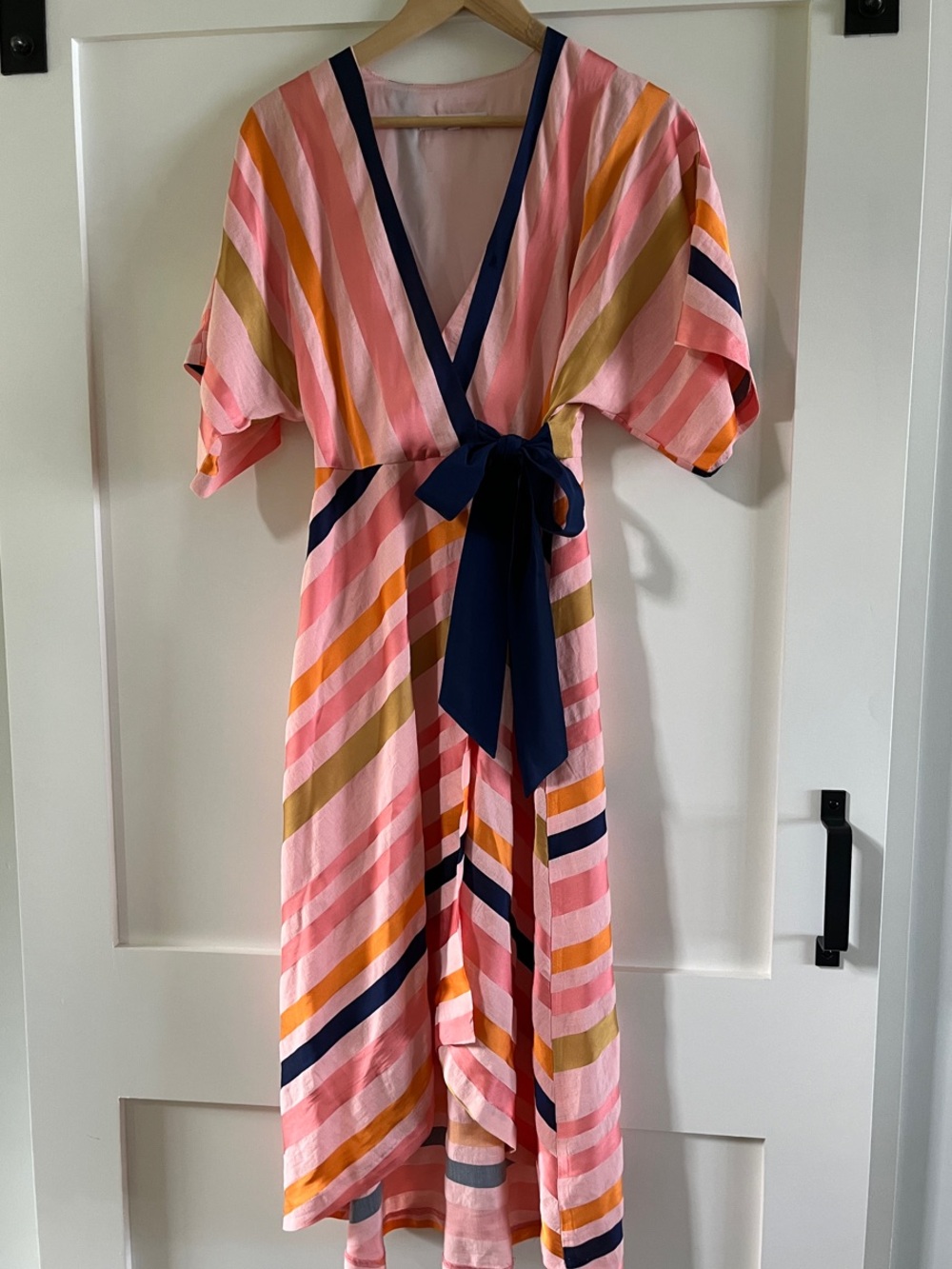 Trina Turk Endless Striped Wrap Midi Dress Pink Navy Size 2 - Picture 5 of 10